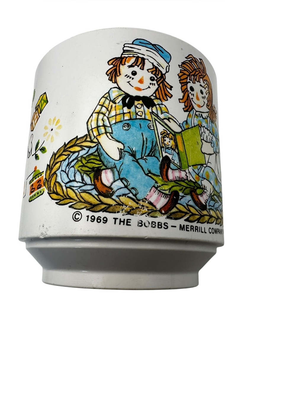 Vintage 1969 Bobbs Merrill Nursery Rhyme Mug Raggedy Ann Style Kids Cup Retro
